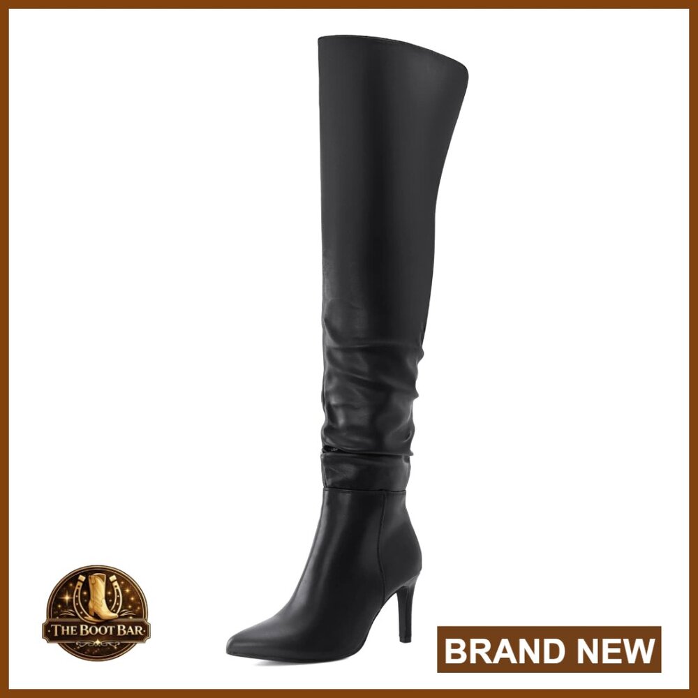 Thigh High Over The Knee Boots Stiletto Heel Pointed Toe Slouched Design